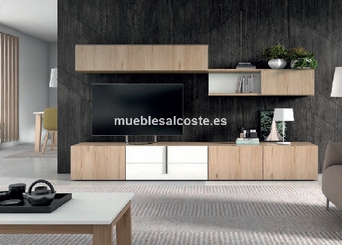 Mueble de salón compacto estilo nórdico urbano grafito y roble barato.