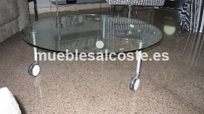 Mesa centro cristal con ruedas