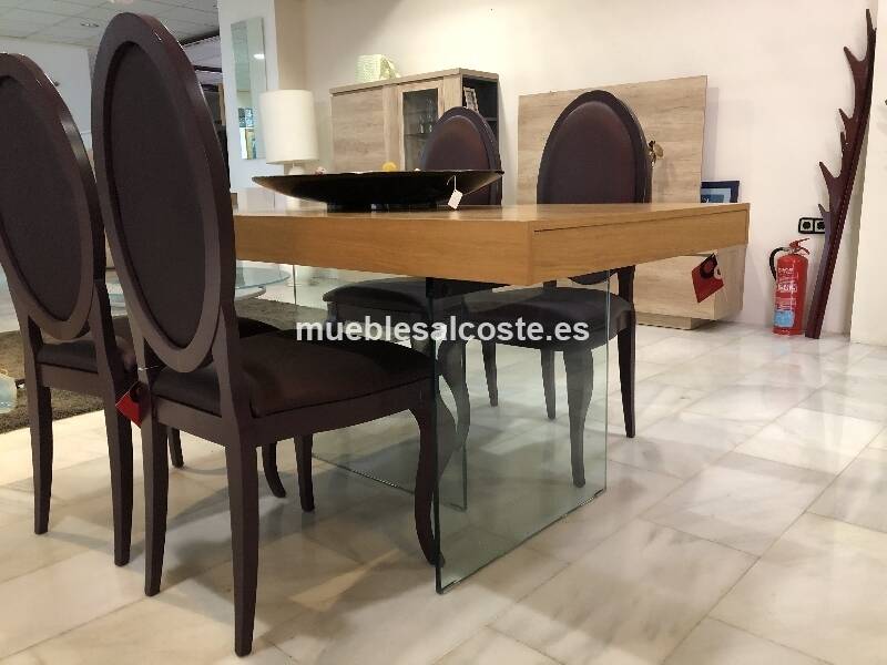 Mesa extensible roble y cristal 