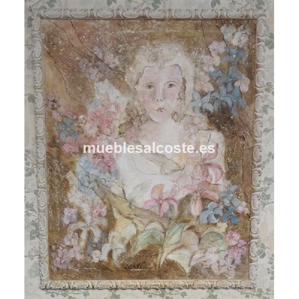 OLEO MUJER Y FLORES ENMARCADO 78 X 97