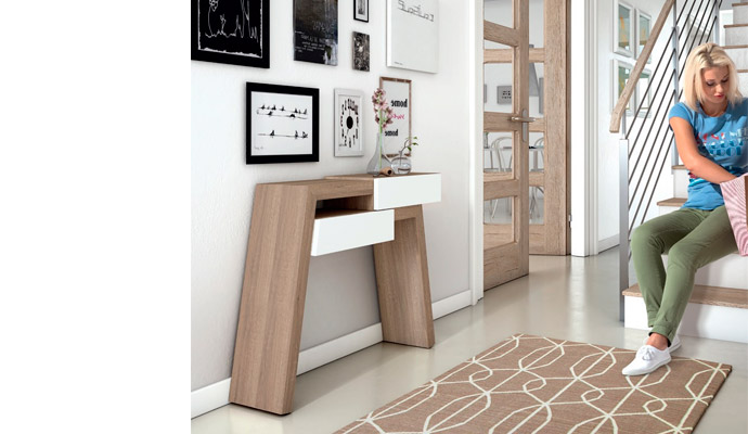 Mueble auxiliar recibidor moderno en roble stela y frentes en blanco 