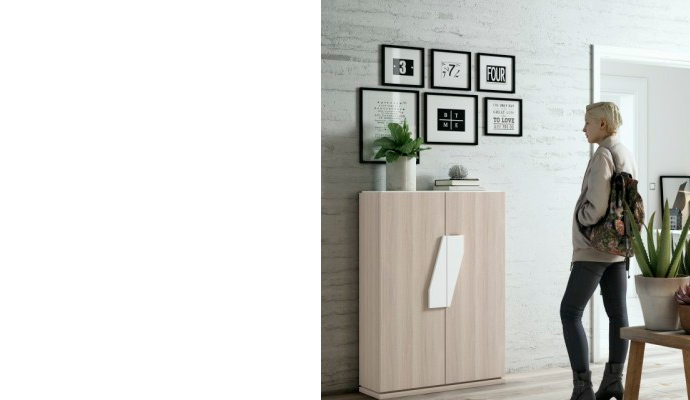 Mueble auxiliar zapatero moderno en roble stela y en blanco