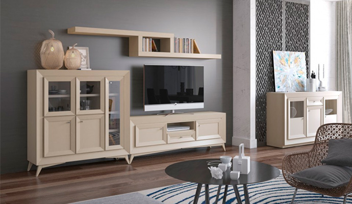 Muebles de saln de estilo contemporneo en roble latte natural