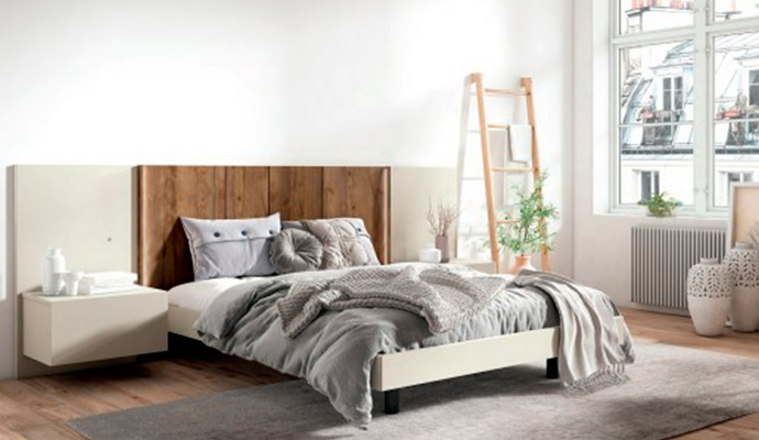 Dormitorio de matrimonio de estilo minimalista en color Beige y Tabak
